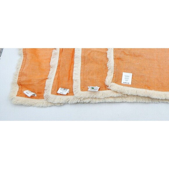 Pier 1 Imports Cloth Napkins Set of 4 20x20 Peach White Fringe 100% Cotton India - Picture 4 of 5